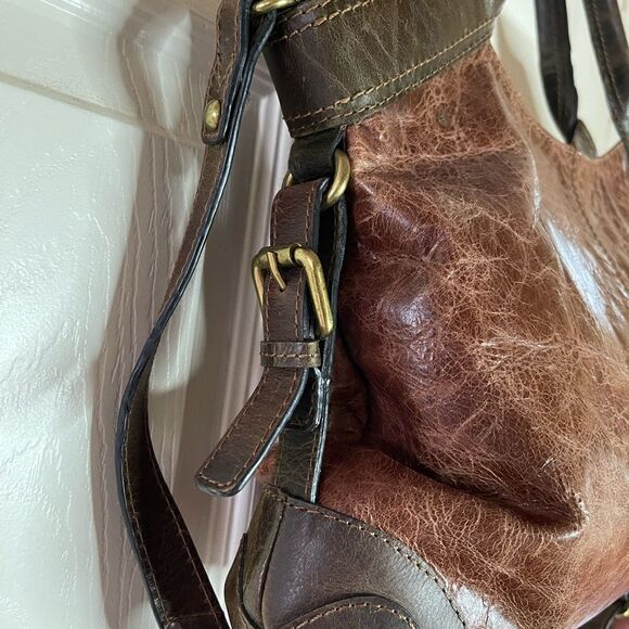 Nino Bossi distress two tone brown leather medium Satchel/ shoulder bag - Picture 7 of 13